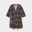 Robe courte col tunisien manches 3/4 noir femme grande taille