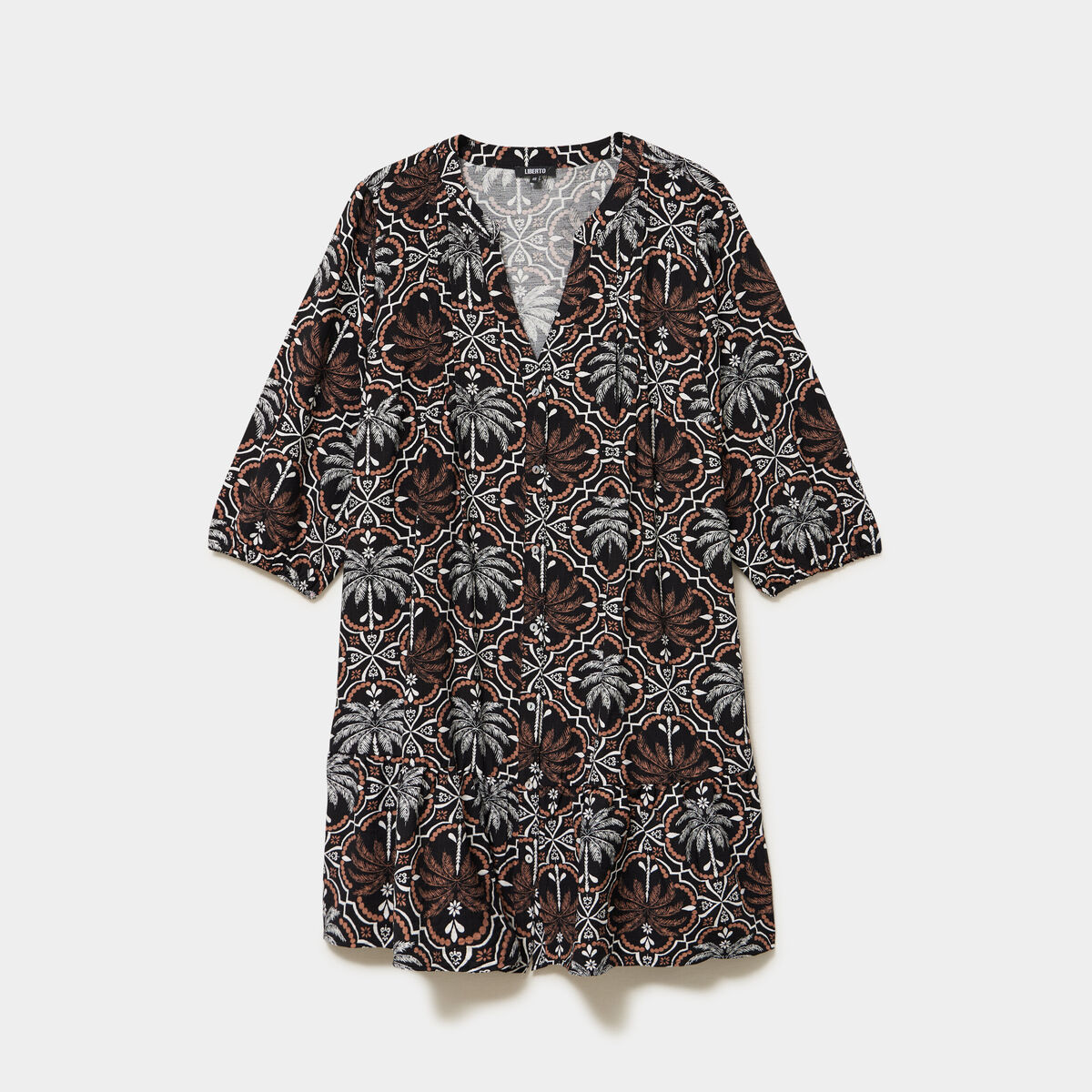 Robe courte col tunisien manches 3/4 noir femme grande taille