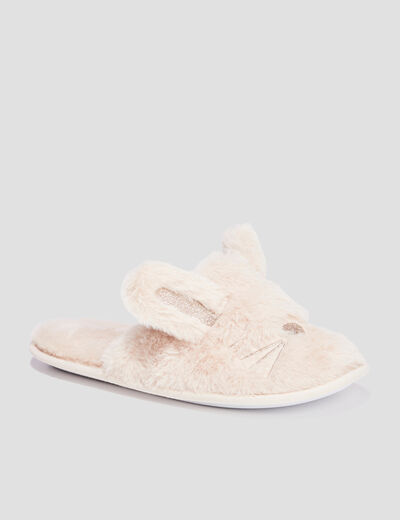 Chaussons mules fausse fourrure sable femme