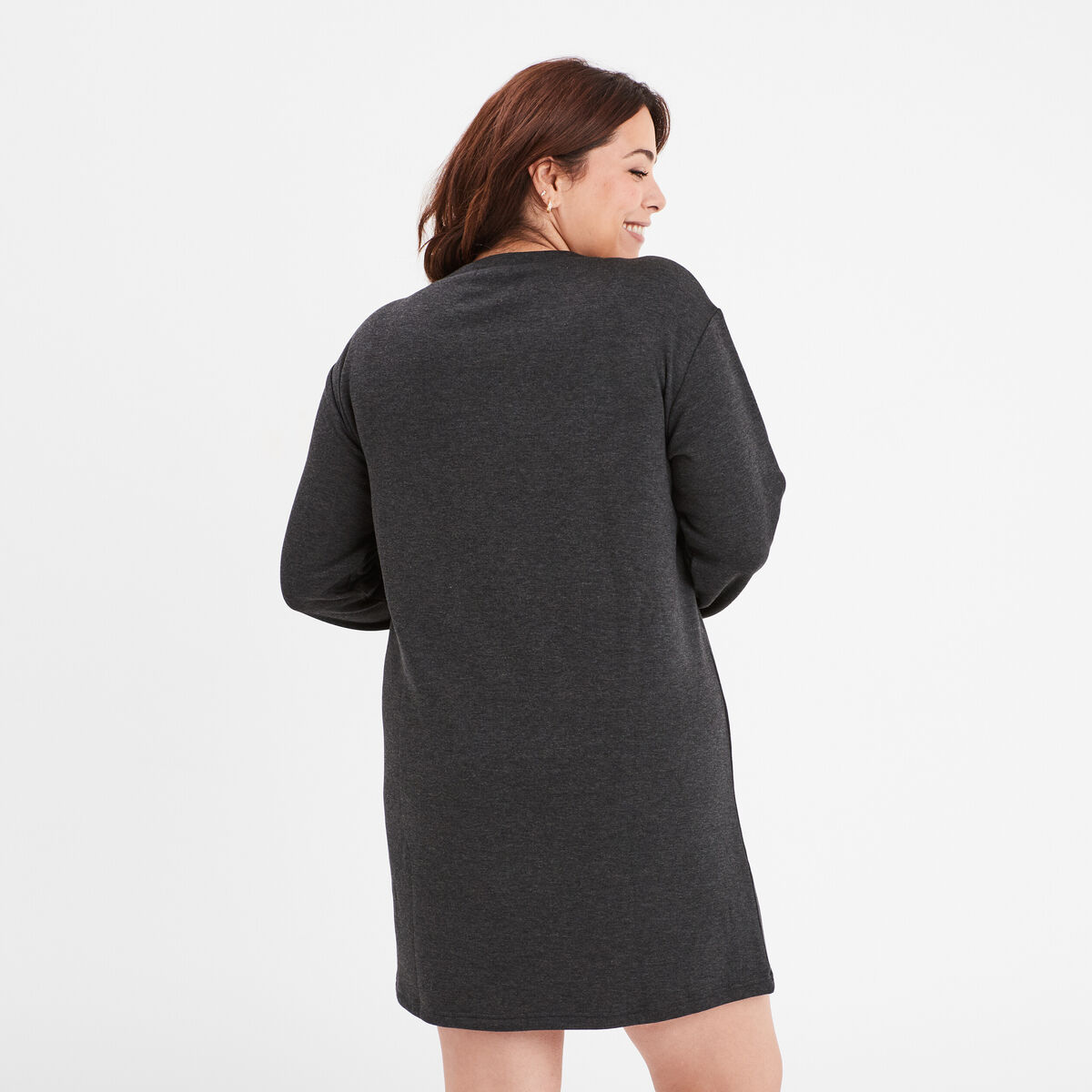 Chemise de nuit courte manches longues gris foncé femme grande taille