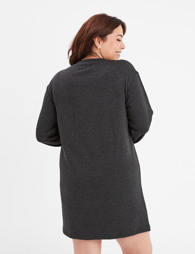 Chemise de nuit courte manches longues gris foncé femme grande taille