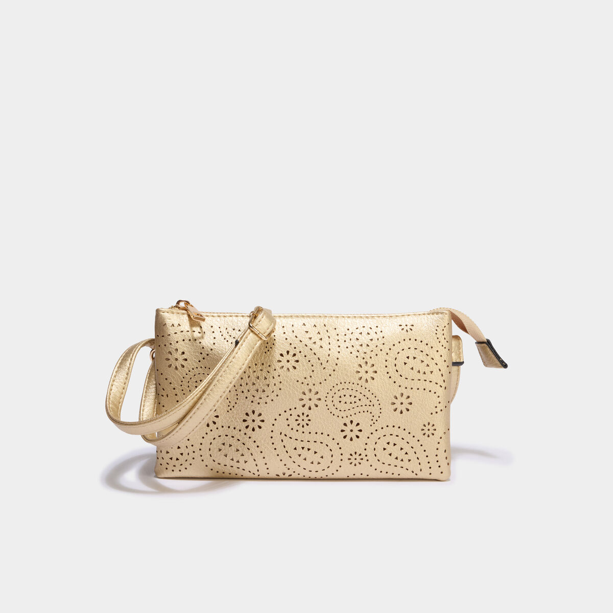 Sac pochette d&eacute;tails ajour&eacute;s couleur or femme
