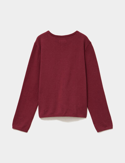 Gilet boutonn&eacute; coton m&eacute;lang&eacute; bordeaux fille