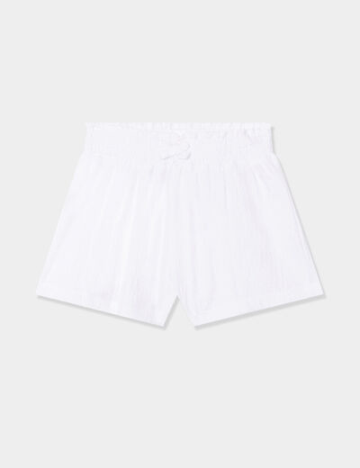 Short fluide taille smockée blanc bébé fille