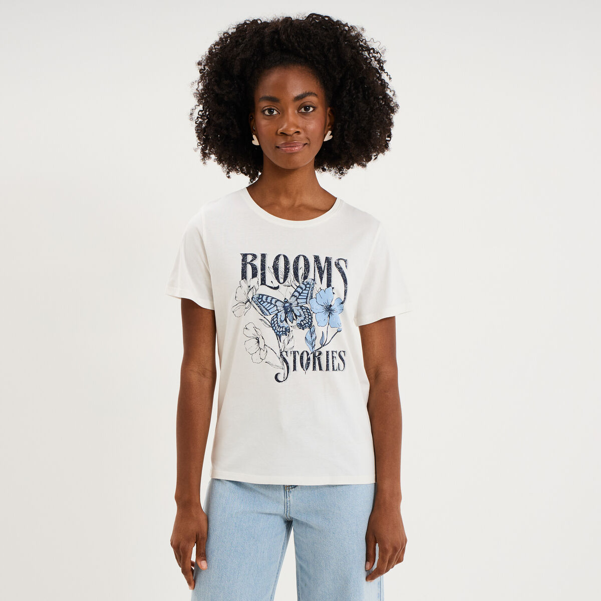 T-shirt ajust&eacute; manches courtes coton blanc femme