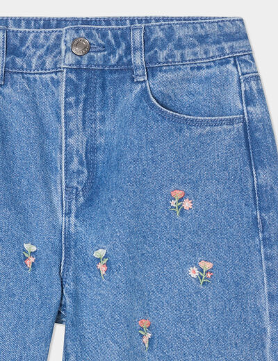 Jeans coton mom brodé Creeks denim double stone fille