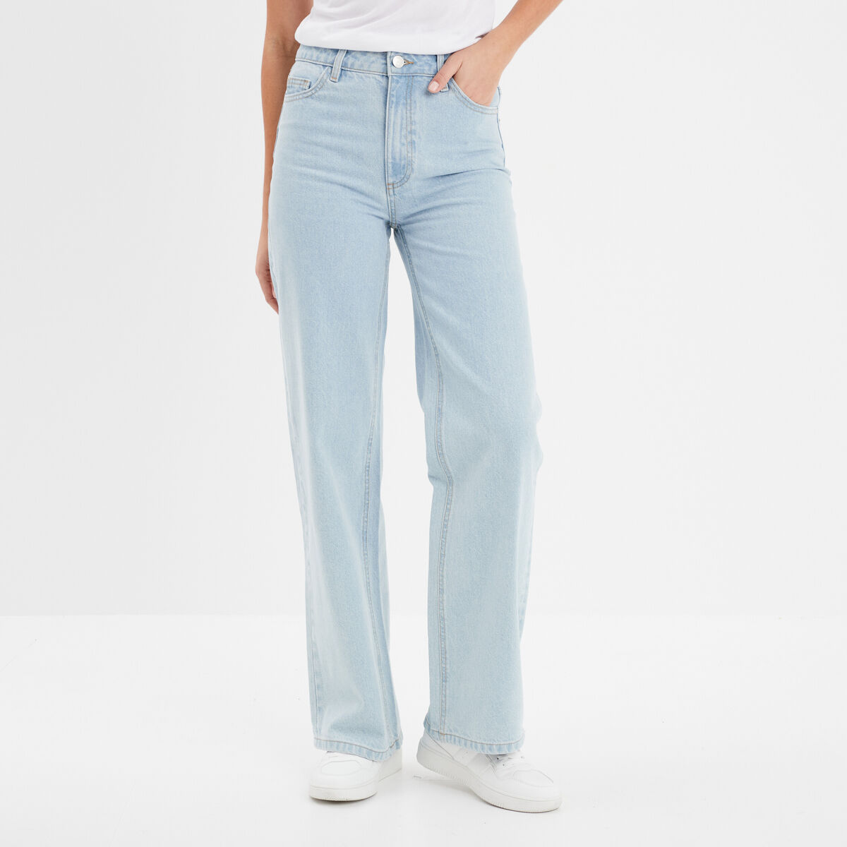 Jeans wide leg taille haute coton denim triple stone femme