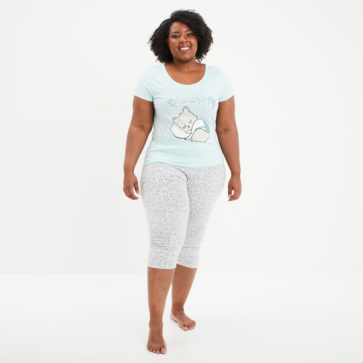 Ensemble pyjama corsaire 2 pi&egrave;ces bleu turquoise femme grande taille