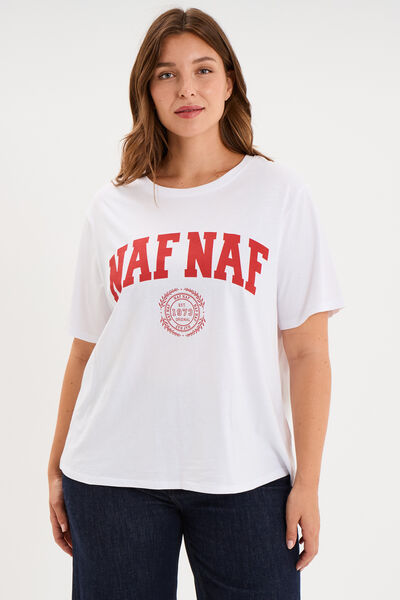 T-shirt loose logo NAF NAF floqu&eacute; blanc femme grande taille