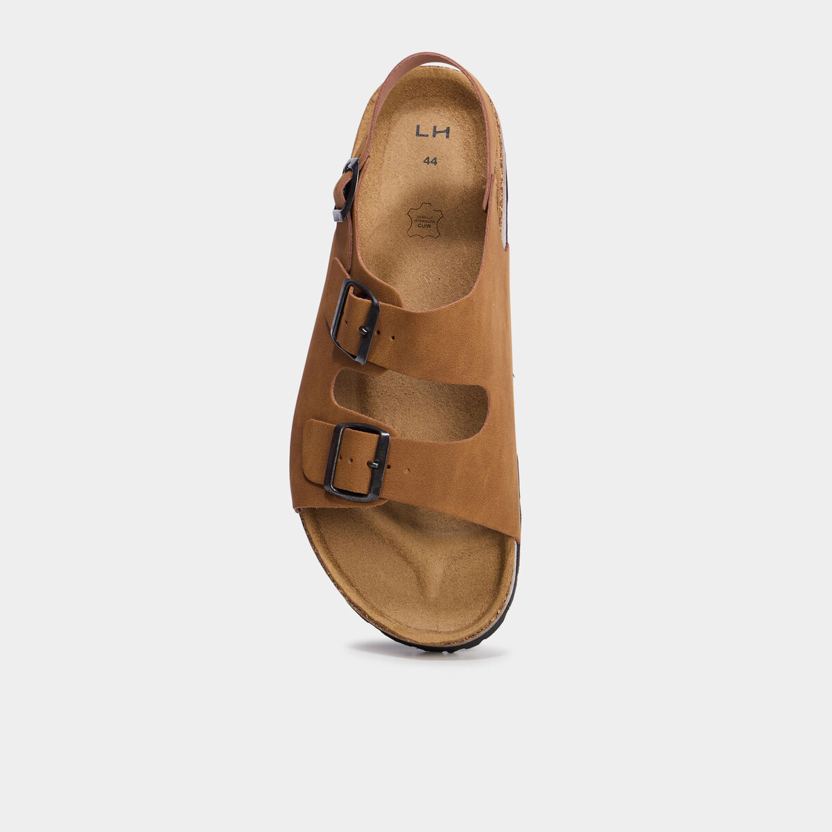 Sandales plates avec boucles marron cognac homme