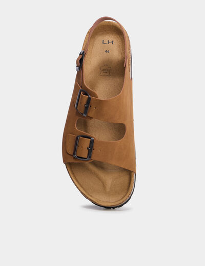 Sandales plates avec boucles marron cognac homme