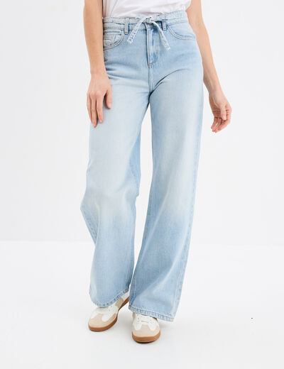 Jeans large taille haute coton denim triple stone femme