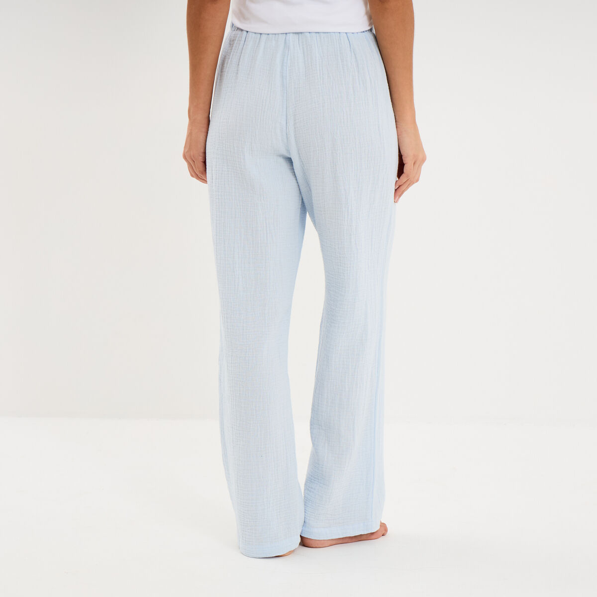 Pantalon de pyjama coton bleu ciel femme