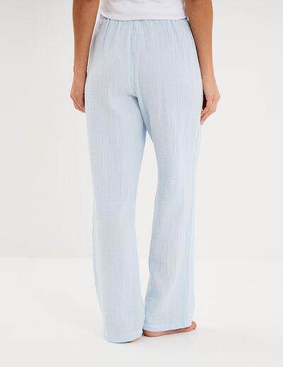 Pantalon de pyjama coton bleu ciel femme