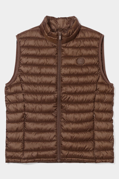 Doudoune légère zippée sans manches camel homme