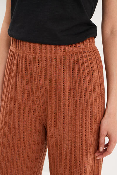 Pantalon large effet crochet &eacute;lastiqu&eacute; camel femme