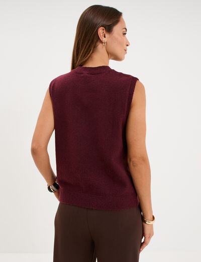 Pull sans manches col rond violet fonc&eacute; femme