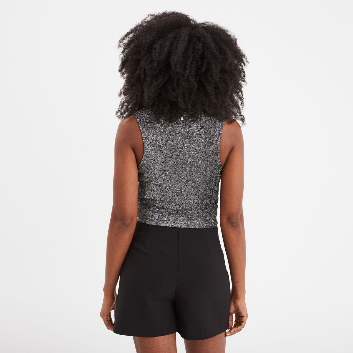 Débardeur cropped détail épaule Liberto gris argent femme
