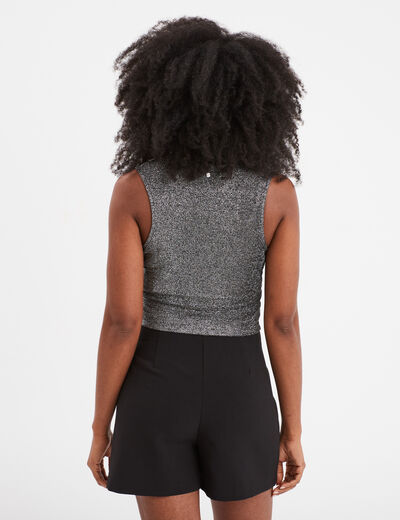 Débardeur cropped détail épaule Liberto gris argent femme