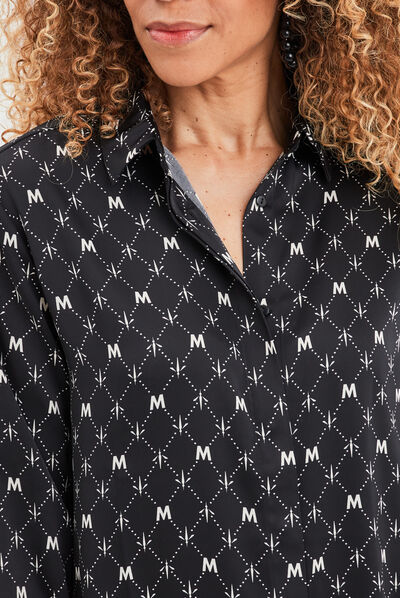Chemise satin manches longues Mosquitos noir femme