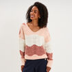 Pull col V ajour&eacute; manches longues rose clair femme
