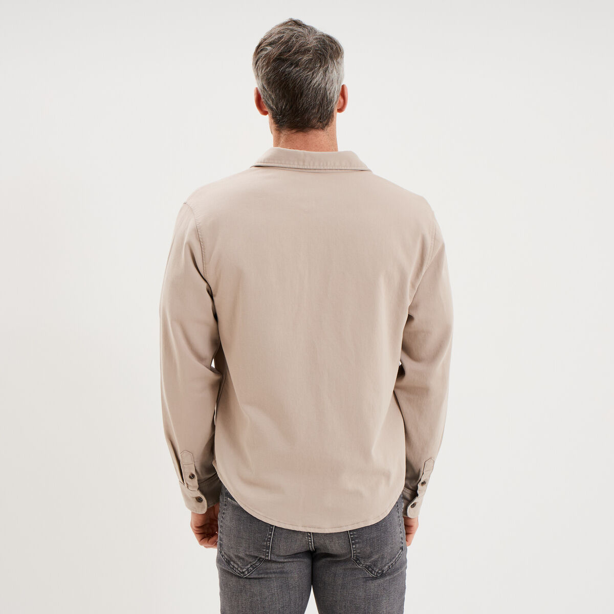 Surchemise droite m&eacute;lange coton stretch gris clair homme