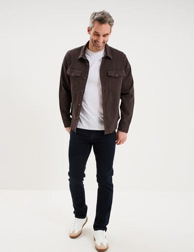 Surchemise droite m&eacute;lange coton stretch marron fonc&eacute; homme