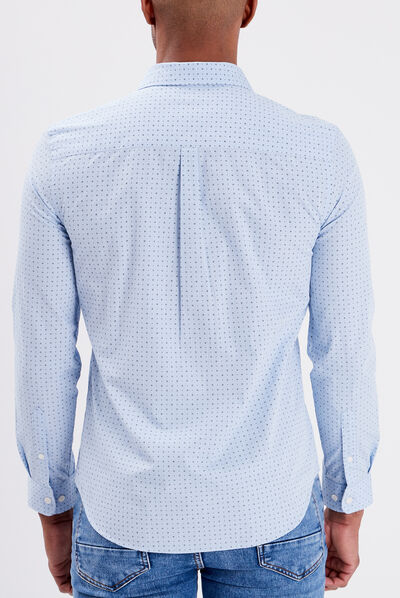 Chemise manches longues col italien bleu ciel homme