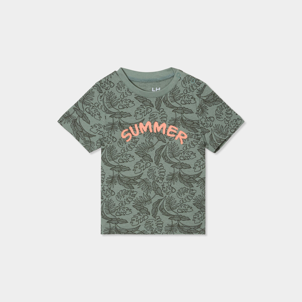 T-shirt col rond manches courtes coton vert pastel b&eacute;b&eacute; gar&ccedil;on