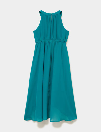 Robe longue asym&eacute;trique sans manches vert fonc&eacute; fille