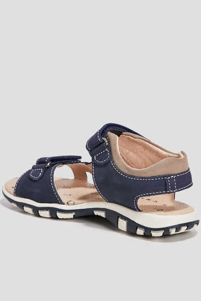 Sandales à scratchs en cuir bleu marine garçon