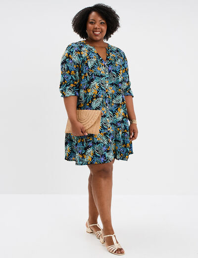 Robe évasée manches longues noir femme grande taille