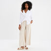 Pantalon large élastiqué en lin mélangé beige femme