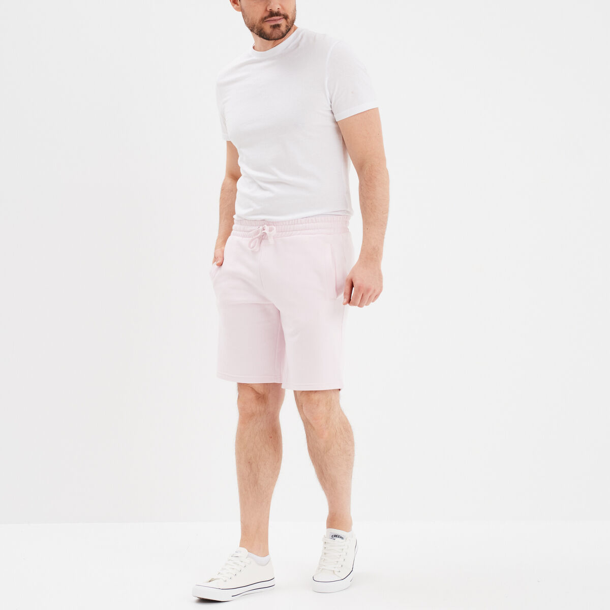 Short jogging molleton droit rose clair homme
