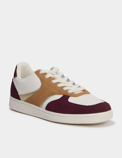 Baskets basses &agrave; lacets bordeaux femme