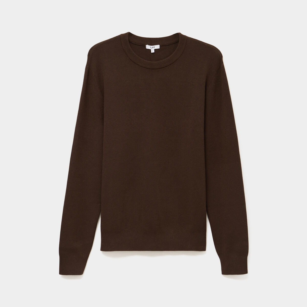 Pull col rond manches longues marron fonc&eacute; homme