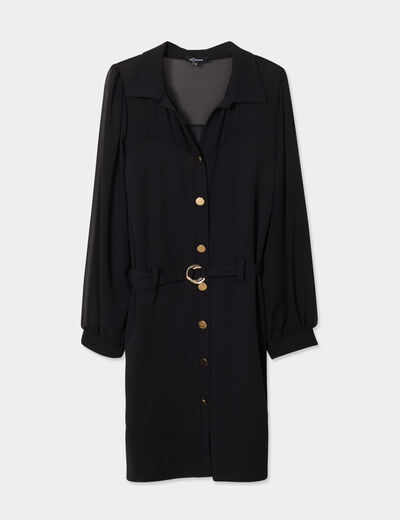 Robe chemise ceinturée Mosquitos noir femme