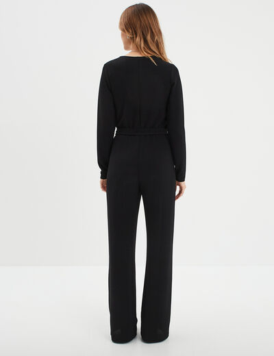 Combinaison pantalon ceinturée nouée noir femme