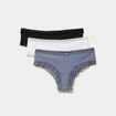 Lot 3 shortys c&ocirc;tel&eacute;s &agrave; dentelle bleu violet femme