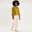 Blouse brod&eacute;e col tunisien coton vert olive femme