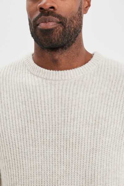 Pull col rond à manches longues beige homme