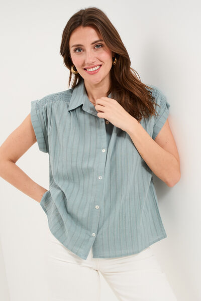 Blouse manches courtes bleu gris femme