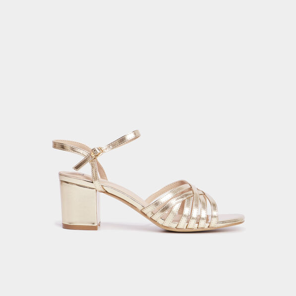 Sandales à talons métallisées jaune or femme