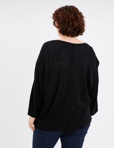 Gilet col ouvert manches 3/4 noir femme grande taille