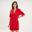 Robe courte col en V manches courtes rouge femme