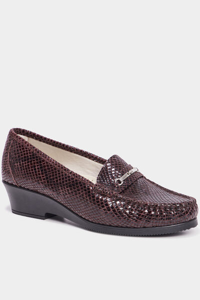 Mocassins en cuir compensés pied large bordeaux femme