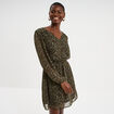 Robe fluide manches longues vert kaki femme