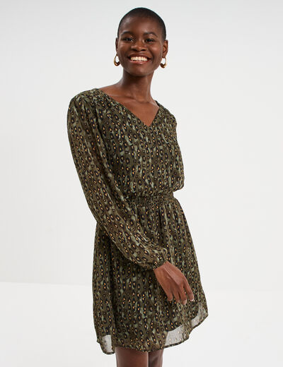 Robe fluide manches longues vert kaki femme