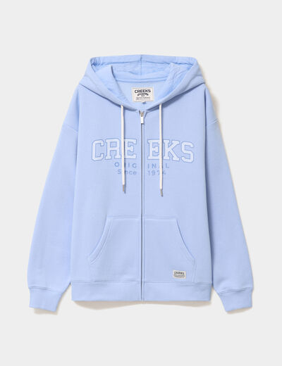 Sweat zipp&eacute; &agrave; capuche bleu marine femme
