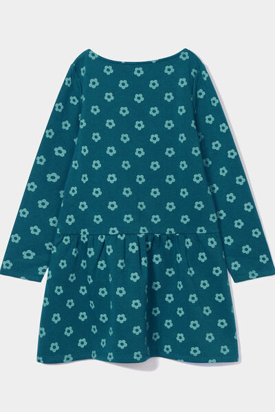Robe molleton volantée manches longues vert foncé fille